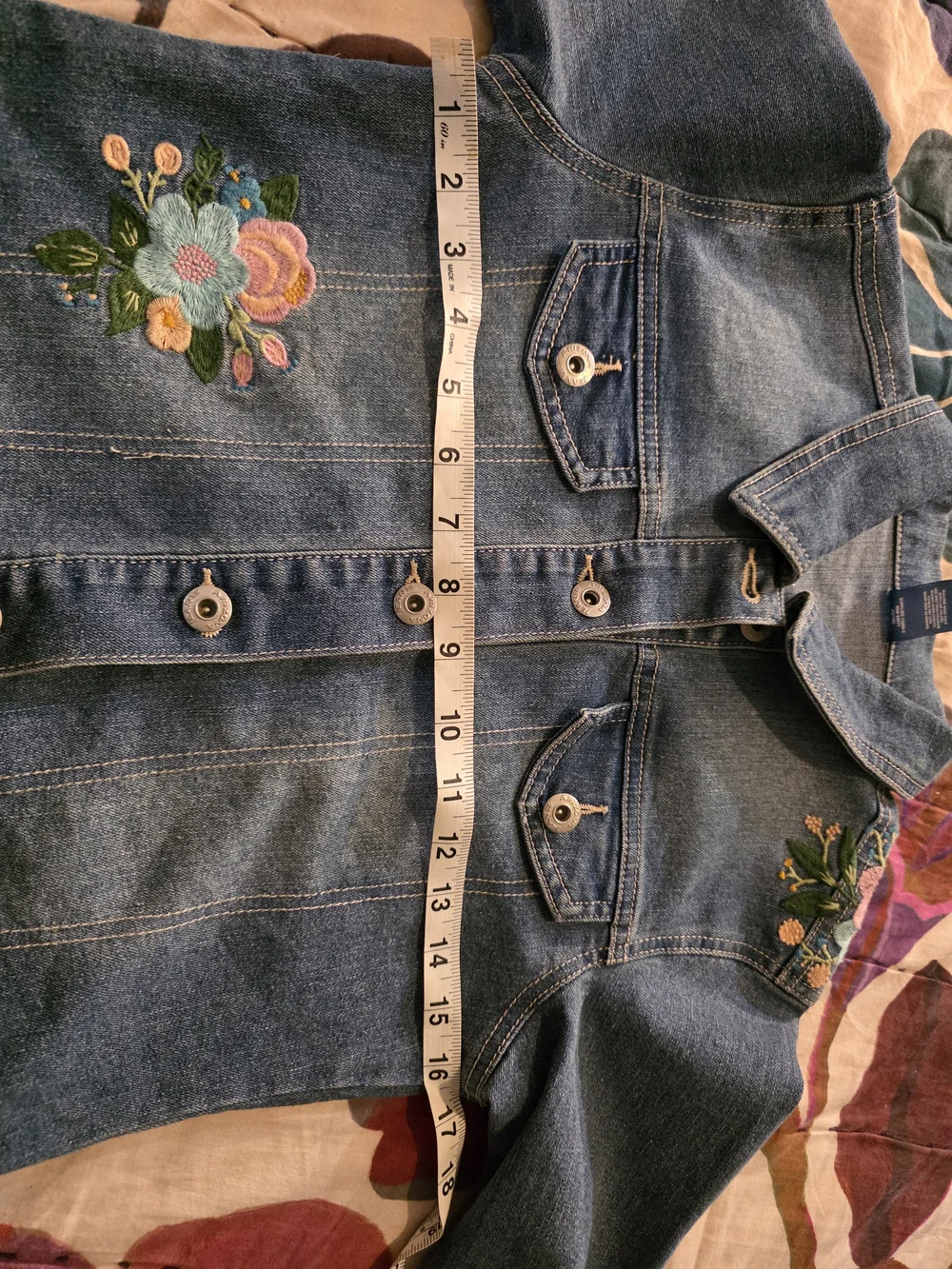 Arizona Jean Denim Jacket Girls Size Large 12 Flowers Wild Child